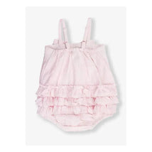 Rufflebutts - Baby Girls Pink Seersucker Bow Front Woven Bubble Romper Image 2