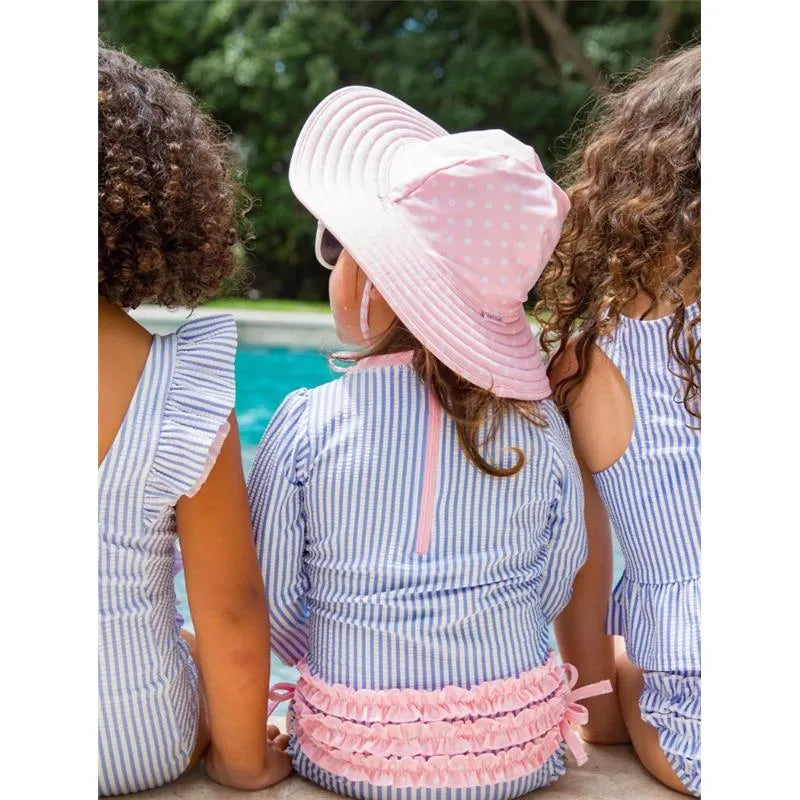 Rufflebutts - Pink Polka And Stripe Reversible Swim Hat  Image 3