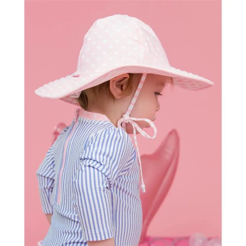 Rufflebutts - Pink Polka And Stripe Reversible Swim Hat  Image 5