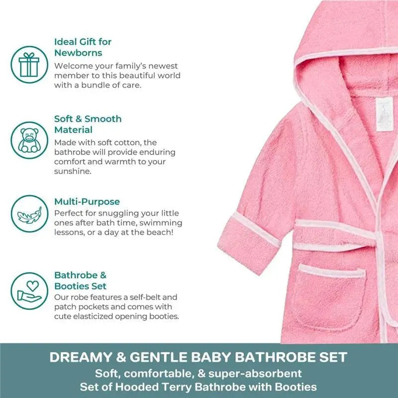 Spasilk - 100% Cotton Hooded Terry Bathrobe with Booties Baby One Size Gifts, Pink Fish Image 6