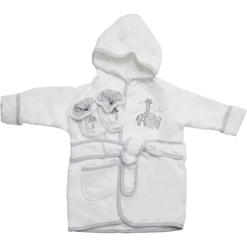 Spasilk - 100% Cotton Hooded Terry Bathrobe with Booties Baby One Size Gifts, White Lion Image 1