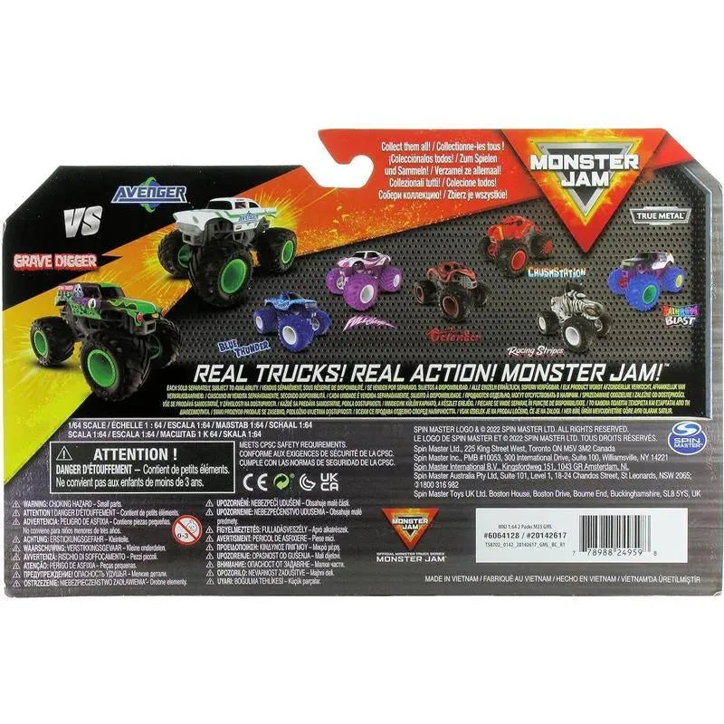 Spin Master - Monster Jam 2023 Official Diecast Truck 2-Pack Series 25 Grave Digger vs Global Avenger, Ages 3+ Image 2