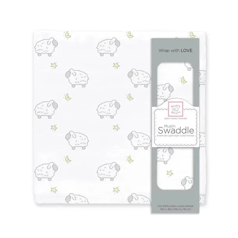 Swaddle Designs - Muslin Swaddle, Moons & Stars, Sterling & Pale Banana Image 1