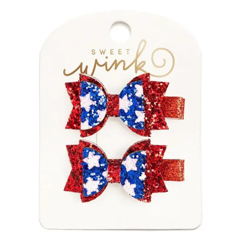 Sweet Wink - Kids 4Th Of July Hair Clips Flag Bow Clip Set Image 1