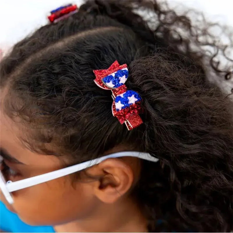 Sweet Wink - Kids 4Th Of July Hair Clips Flag Bow Clip Set Image 2