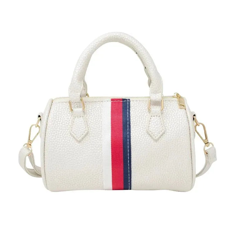 Tiny Treats - Leather Striped Duffle Handbag, White Image 1