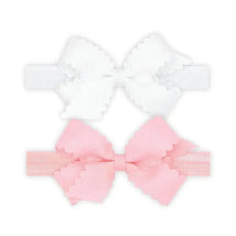 Wee Ones - Girls' Two-Pack of Grosgrain Bows with Scalloped Edge, Mini, White/Pink Image 1