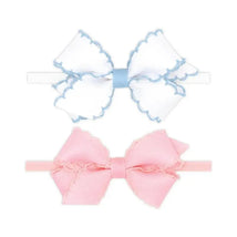 Wee Ones - Two Mini Moonstitch Grosgrain Bows, Mini, White/Millennium Blue and Light Pink Image 1