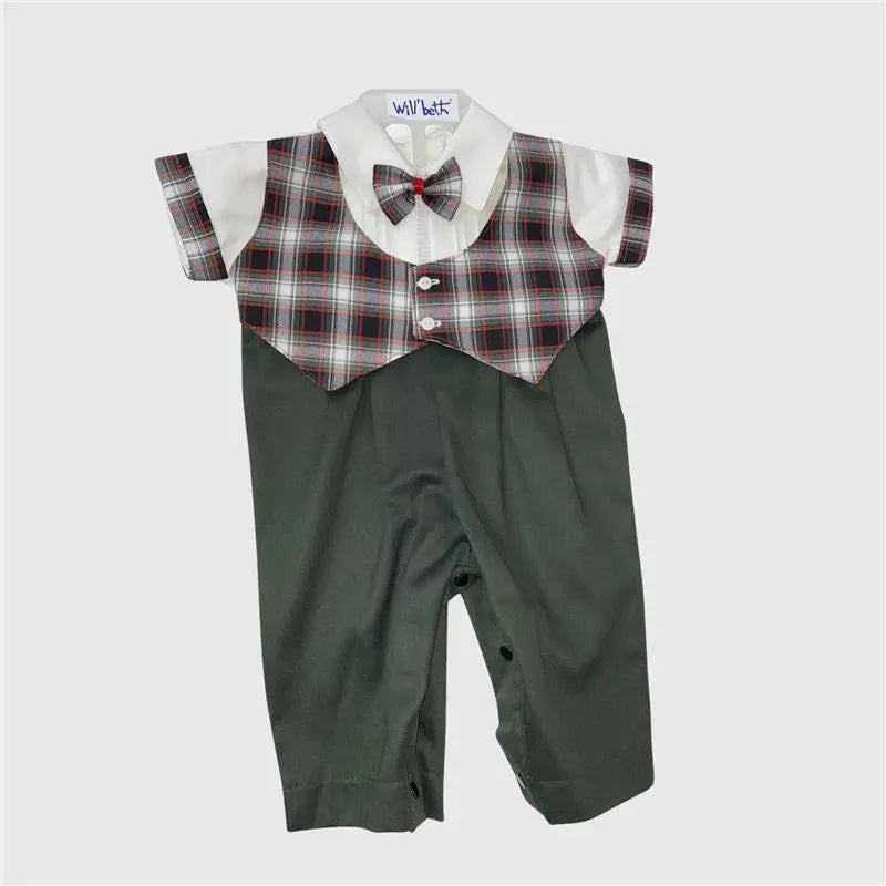 Will' Beth - Baby Green Playd Boys Romper Image 1