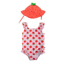 Zoocchini - Baby Ruffled Swimsuit & Sun Hat Set, Strawberry, 6-12M Image 1